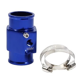 Temperature Sensor Adapter, 36mm Universal Car Aluminum Alloy Water Temperature Joint Pipe Temp Sensor Gauge Radiator Hose Adapter, Blue