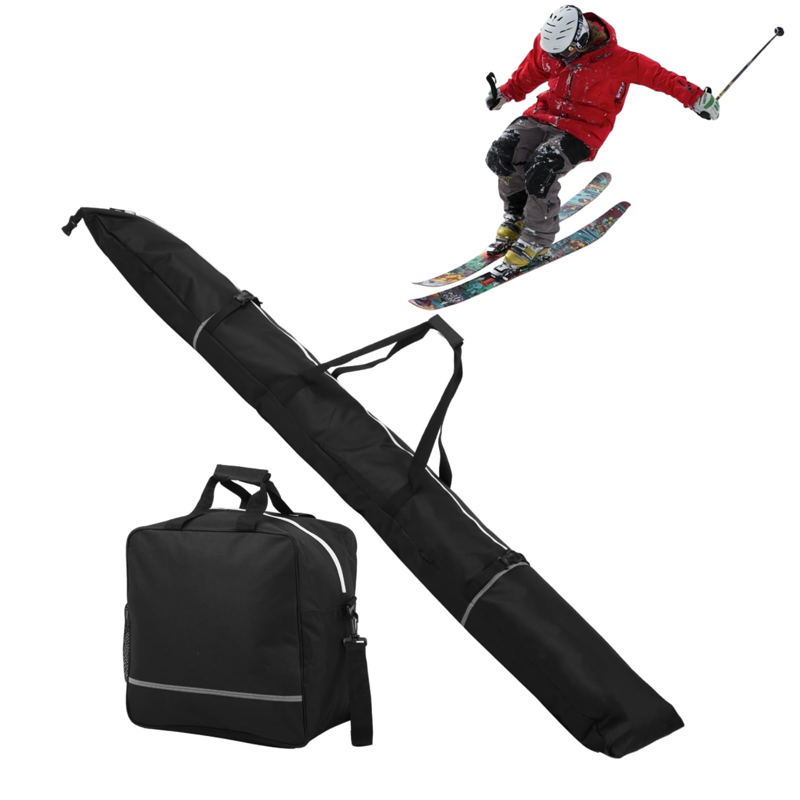 Wodoodporna Nylonowa Torba na Narty Snowboardowe, Torebka na Buty Narciarskie o Regulowanej Długości Poniżej 200 Cm do Przechowywania i Podróży