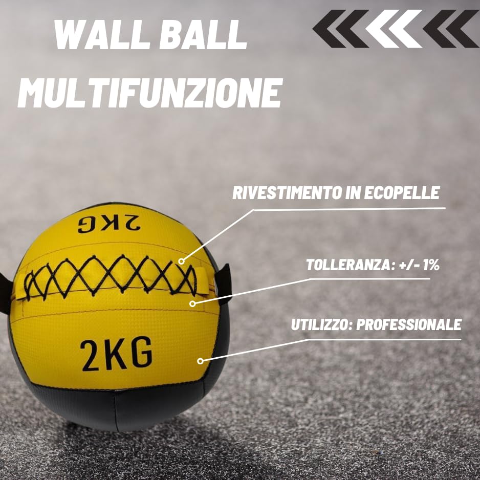 Palla Medica 2 Kg, Palla Palestra e Home Gym Wall ball Ecopelle, Slam Ball, Fitness Palla per Esercizi e Allenamento funzionale, Home Fitness