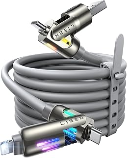 LISEN USB C to Lightning Cable, 240W 4 in 1 Charging Cable 6.6FT, Chubby USB A/C to C/Lightning with Light for iPhone 16e 15 14 Pro/MacBook Air 17/iPad/Samsung/Switch 2, Multi Chargers for All Devices