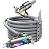 LISEN USB C to Lightning Cable, Chubby 240W 4 in 1 Charging Cable 6.6FT, USB A/C to C/Lightning with Light for iPhone 17 16 15 14 Pro Max/MacBook/iPad/Samsung S25/Switch/PS5,Camera & Photo Cables