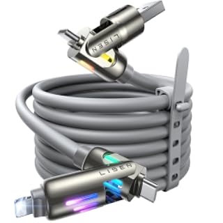 LISEN - Cable USB C a Lightning, 240 W, cable de carga 4 en 1, 6.6 pies | USB A/C a C/Lightning con cargador ligero para iPhone 17 16 15 14 Pro Max/MacBook Air Pro/iPad/Samsung S25/Switch/PS5