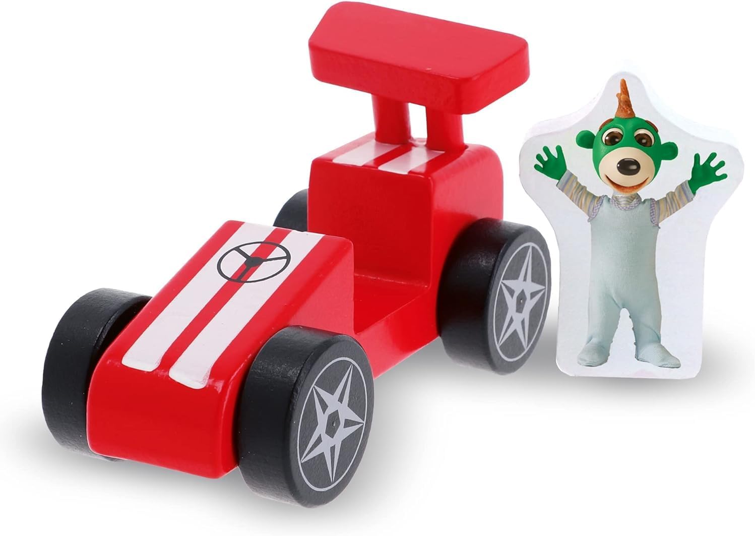 Trefl - Orange Racing, Wooden Toys, Bobaski & Teddy Bear- Wooden Toy 2in1, Car Racing Car, Toy Bobaska Boy Figure, Eco-Friendly, Natural Wood, for Children from 12 Months