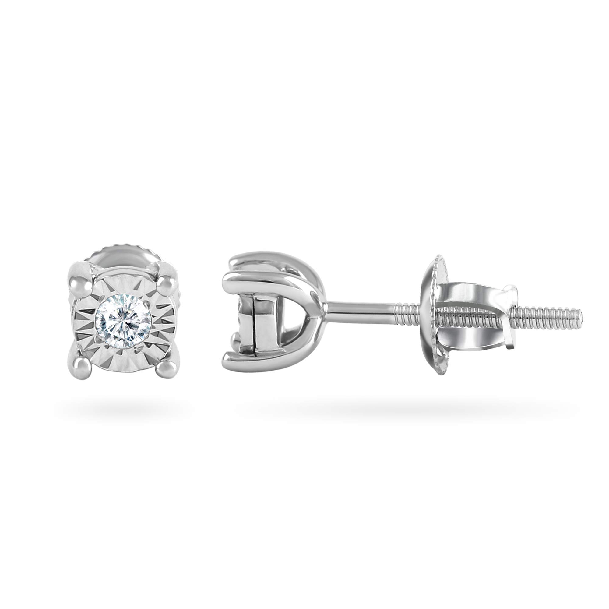 14k White Gold 0.05 to 0.30 Carat Real Diamond Earrings for Women (Diamond Color- IJ, Clarity I2/I3) Diamond Stud Earrings With Screw Back Clasps