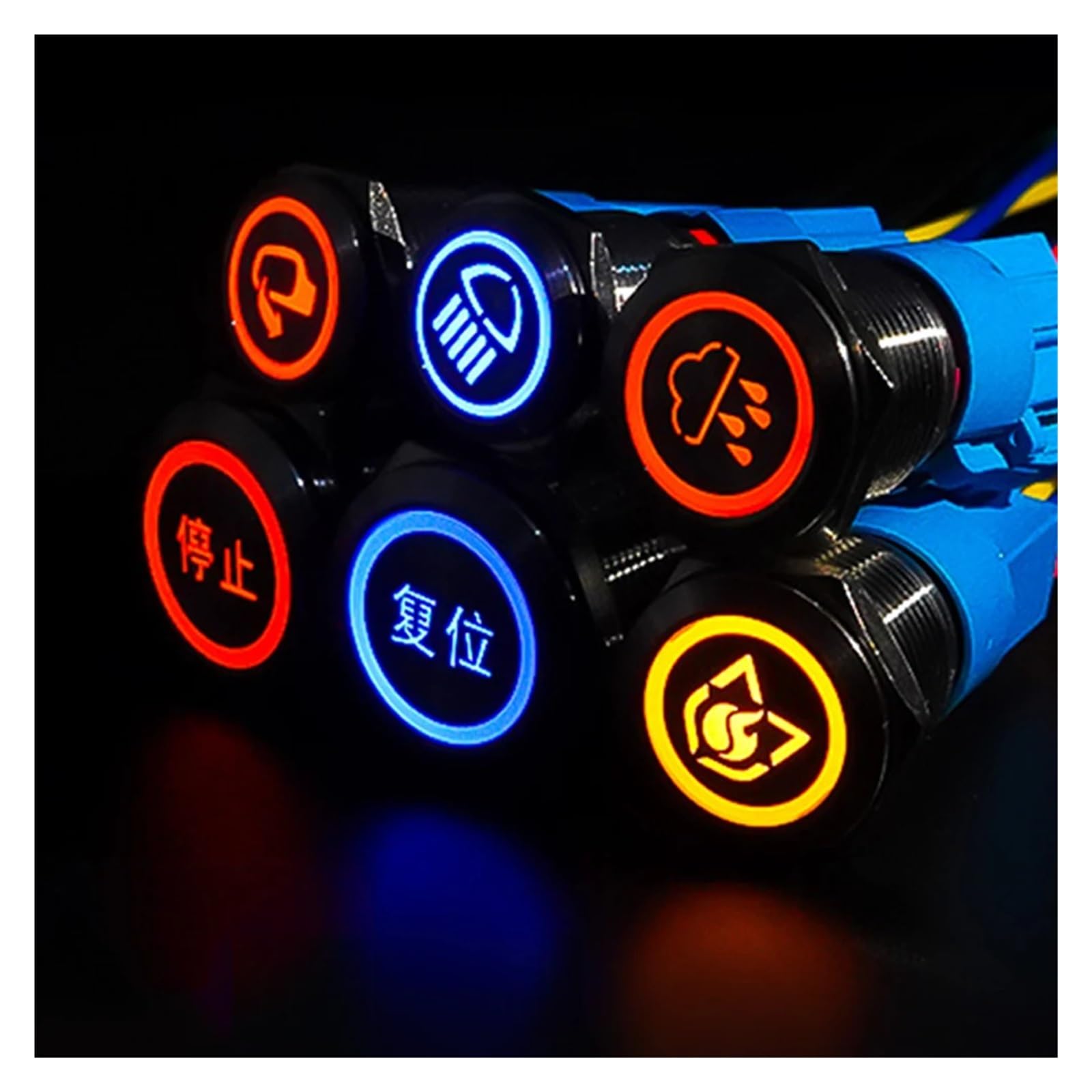 Produktbild von Wasserdichter 19mm Drucktaster Für Hupe (12V, 5A) - Mit LED (mehrere Farben), Chrom, IP67 - Für Auto, Boot, Motorrad