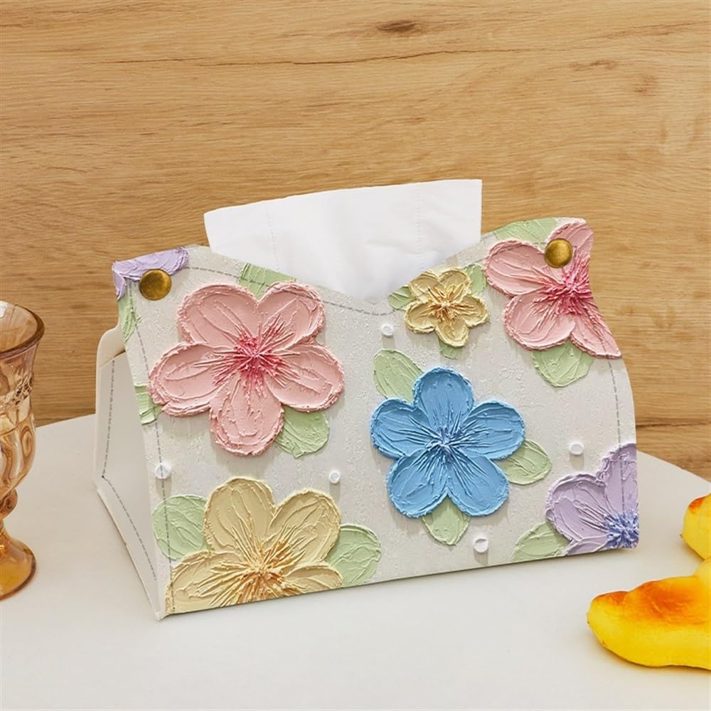 Boîte à mouchoirs avec étui en Cuir PU orné de peintures à l'huile colorées et Distributeur de Serviettes de Bureau