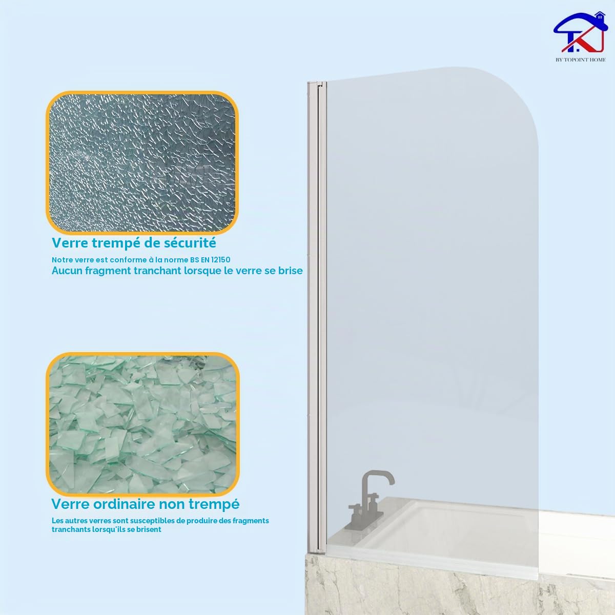 T&K Paroi de douche pour baignoire 70 x 140 cm chromée, Paroi de baignoire pliable bords arrondis verre de sécurité trempé de 5 mm facile à nettoyer des deux côtés écran de douche