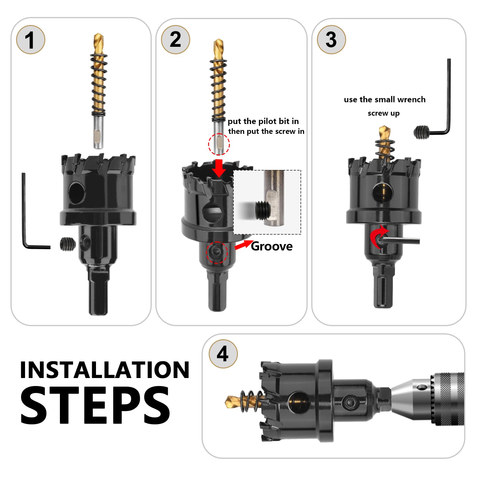 Sierra perforadora de carburo de 65 mm, sierra perforadora de acero para metal, broca de acero inoxidable, cortador de agujeros para acero inoxidable, chapa, metal grueso y hierro, negro (65 mm)