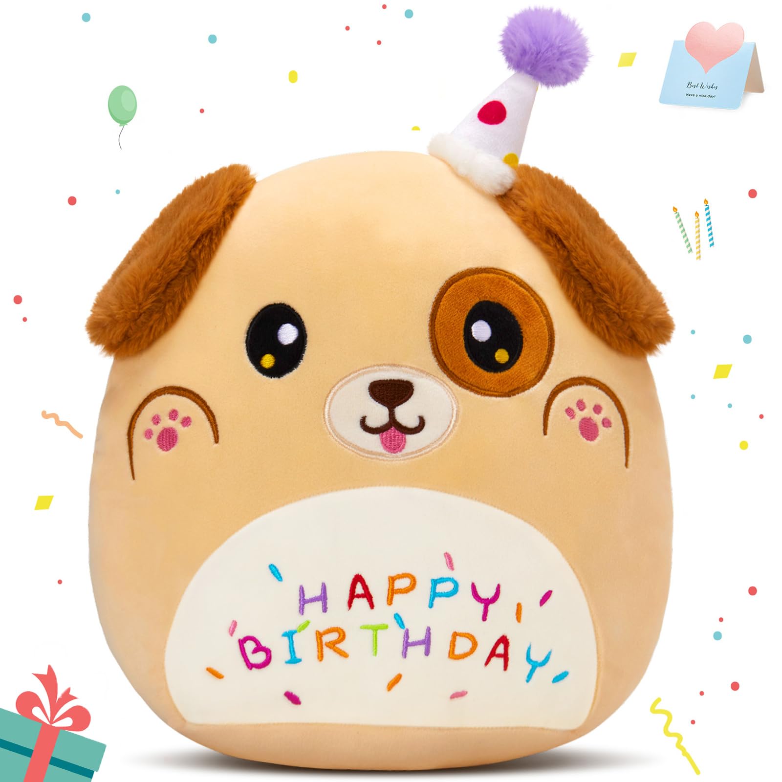 14'' Happy Puppy Soft Plush Pillow, Cute Dog Plush, Kawaii Dog Stuffed Animal, Birthday Plush Toy Party Decoration, Gifts for Kids Boys Girls