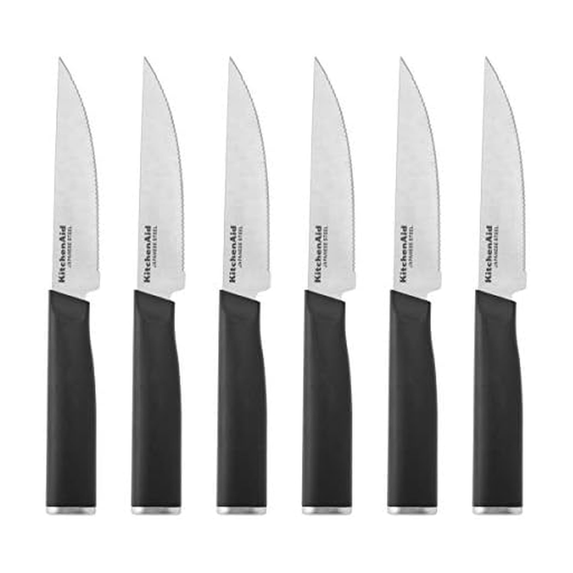 KitchenAid Classic 6 Piece Steak Knife Set, 4.5 Inch, Sharp Kitchen Knives, High Carbon Japanese Stainless Steel Blades, Black