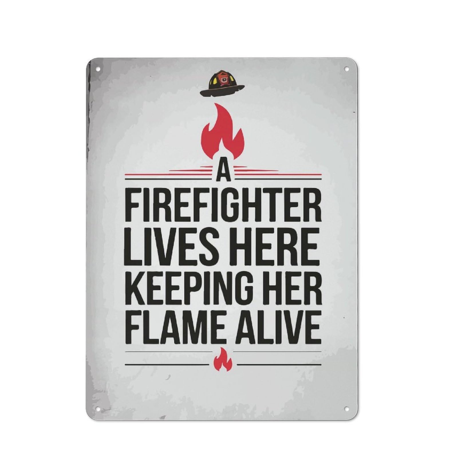 Junmoney Firefighter Lives Here Rustic Tin Wall Plaque 40X30cm For Hobby Room Or Studio, A Christmas Gift For People Styling Hobby Room And Studio