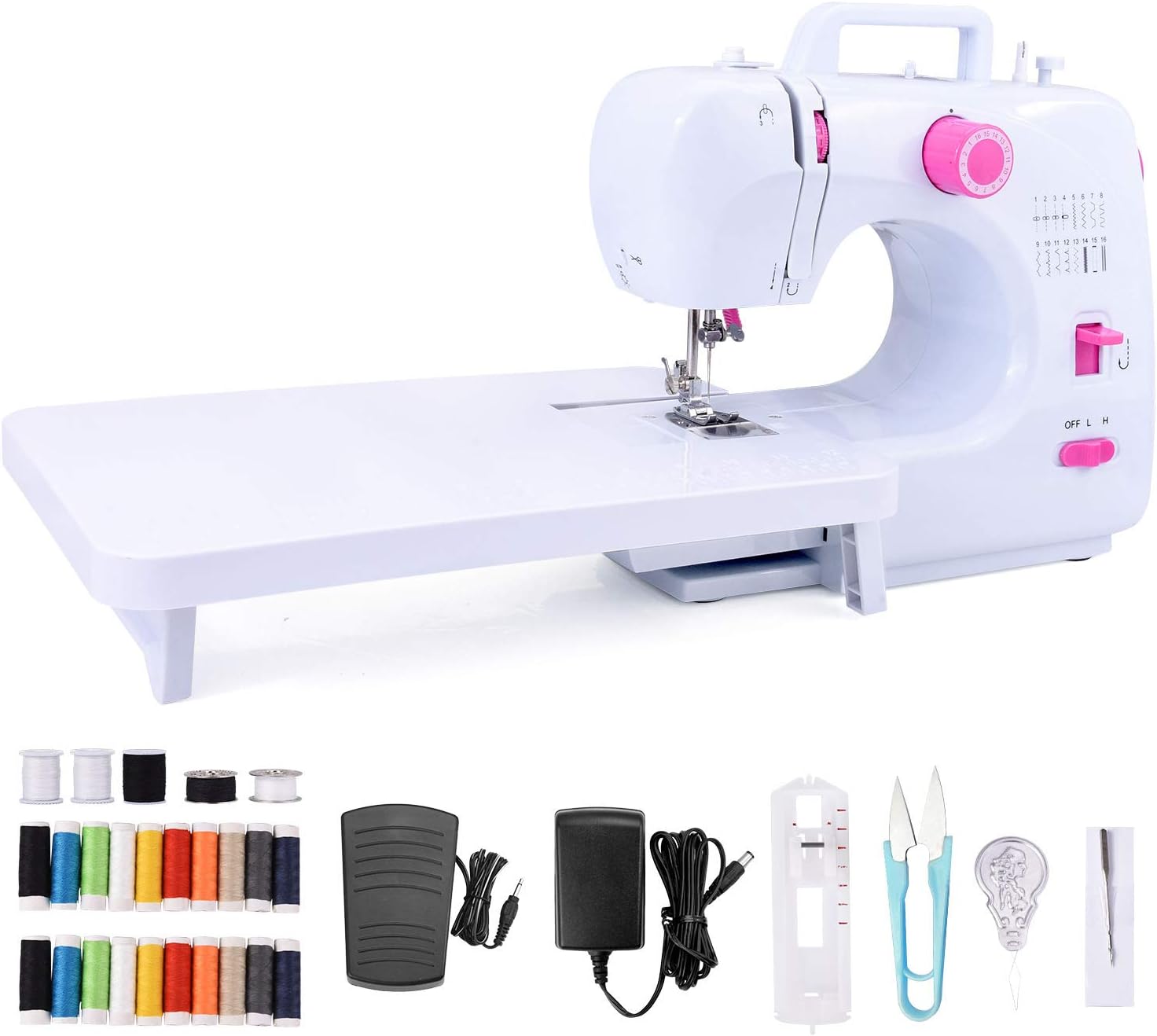 Suteck Portable Electric Sewing Machine with Extension Table 12 Built-in Stitches for Amateurs Beginners Embroidery, with Shared 20 Thread Spools