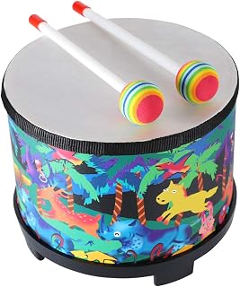 Ubblove 8 Inch Kids Floor Tom Drum - Montessori Percussion Toy with 2 Mallets, Cute Patterned Wood Body for Rhythm Fun & Gifts