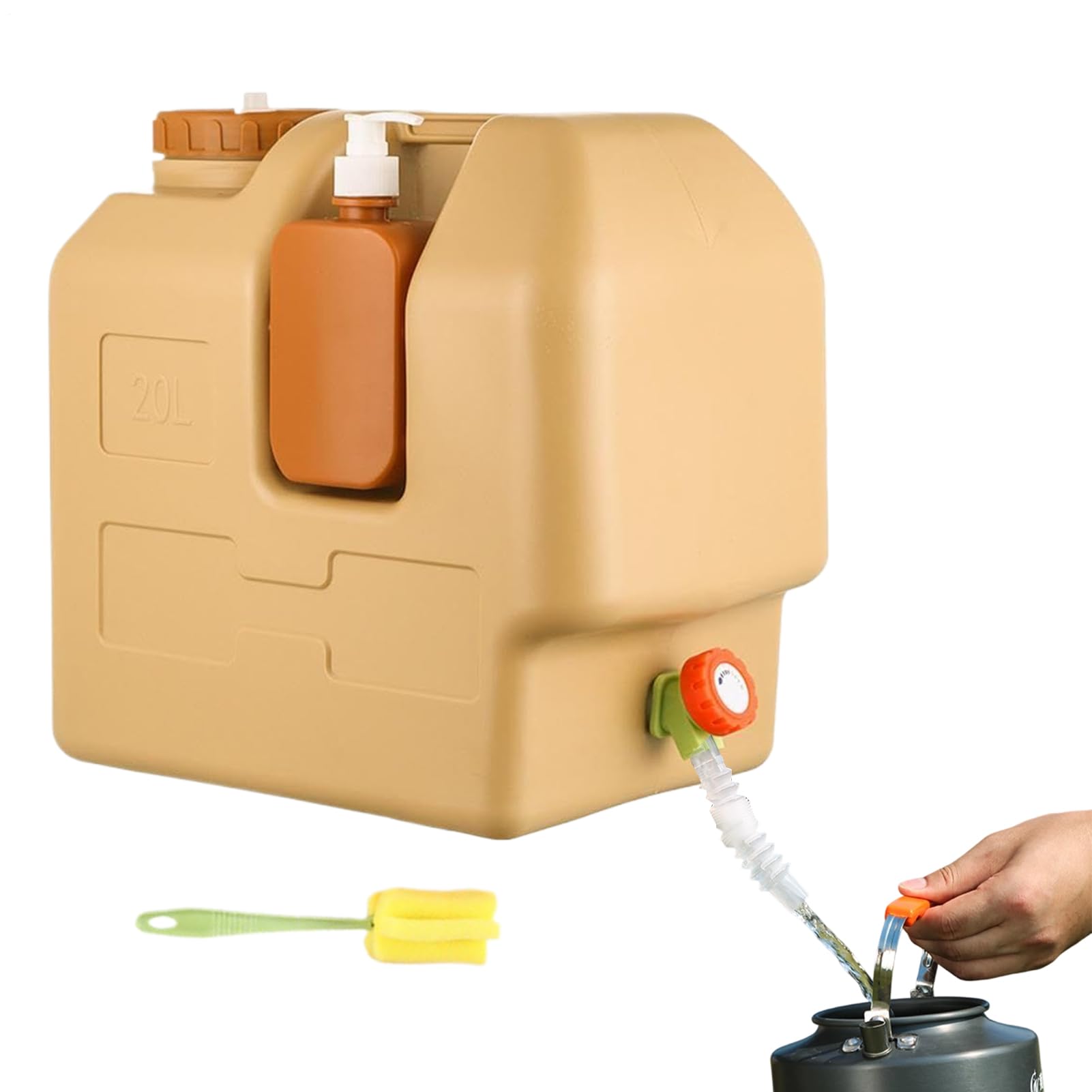 Genérico Tanque De Agua Portátil 20L Con Botella De Jabón Para Manos | Contenedor De Almacenamiento De Agua Potable Para Exteriores Pesca Picnic Viajes Supervivencia Senderismo Caza Familia y