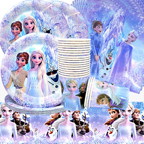 Décorations d'anniversaire Princesse,Doyomtoy 61 pièces Anniversaire Vaisselle Reine des Neiges Cadeau d'anniversaire 20 Assiettes 20 Gobelets 20 Serviettes en Papier Nappe pour Anniversaire d'enfant