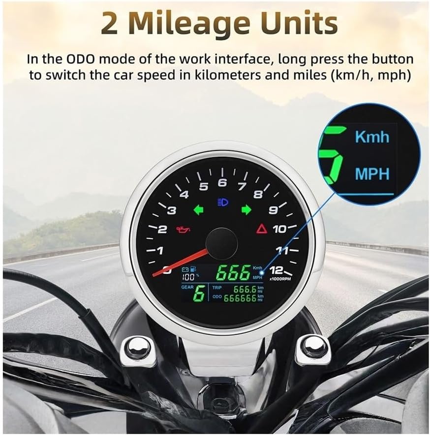 Motorcycle Speedometer Gauge Motorcycle Tachometer 12000 RPM Meter Odometer KMH MPH ODO Tacho Motorbike Gauge Digital Dash
