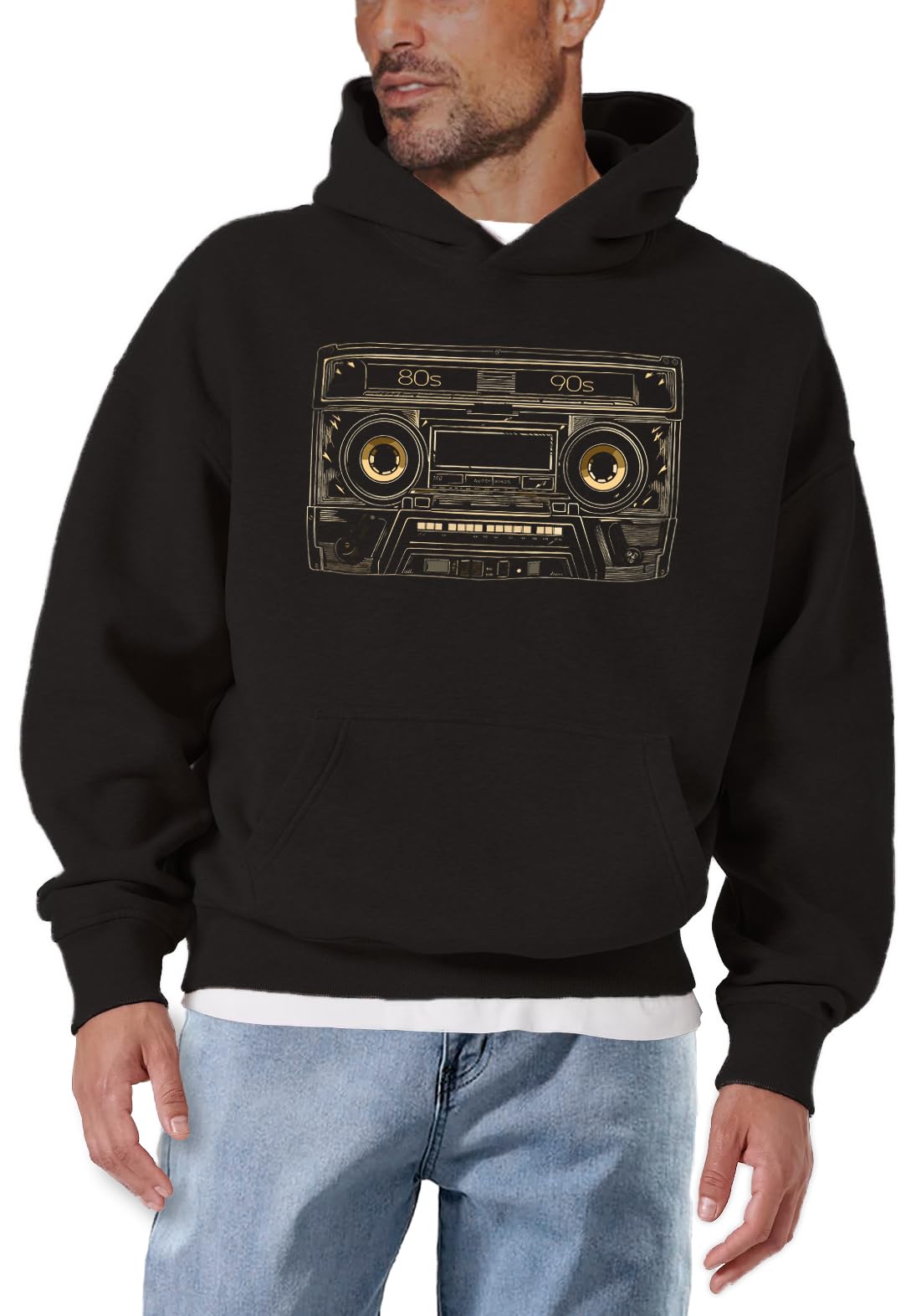 MAKAYA Hoodie da Uomo con Motivo Hip Hop Felpa con Cappuccio con Cassetta Tape Mixtape Pullover Maglione Sweatshirt