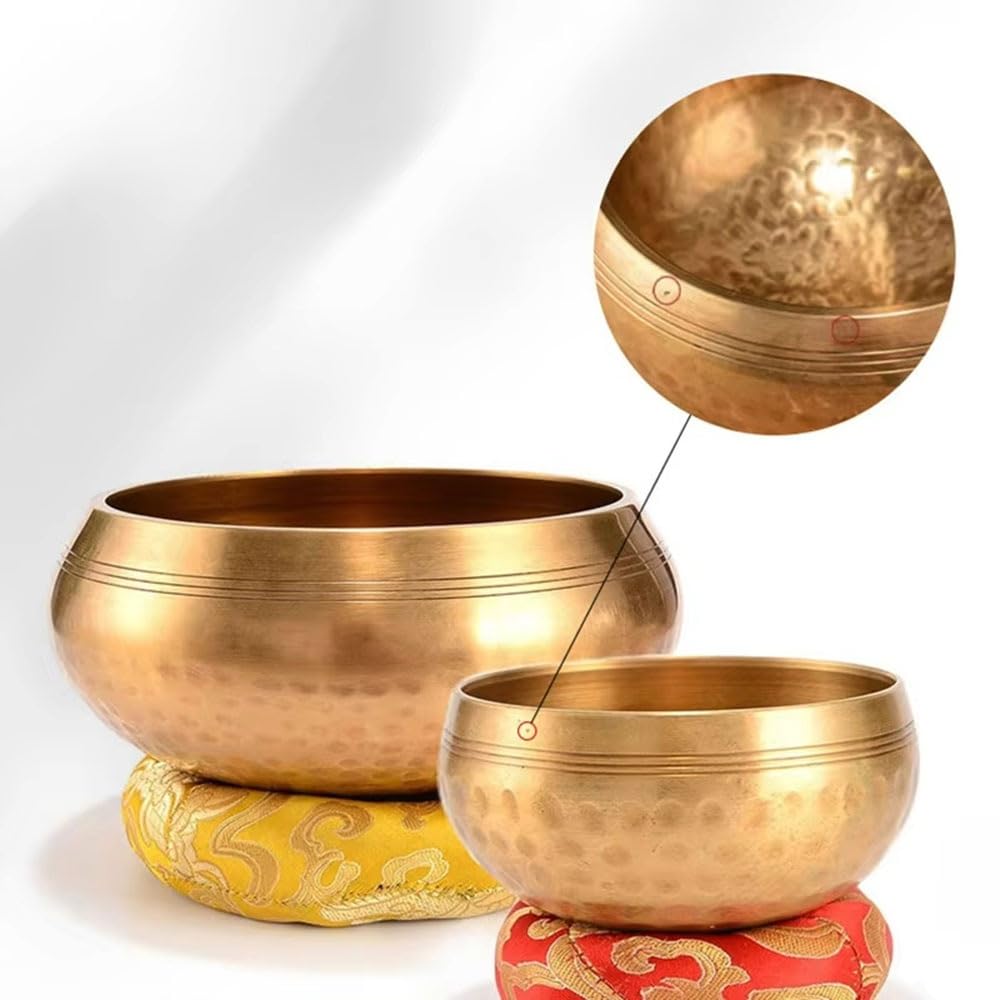 Bol chantant tibétain en laiton fait main, bol de méditation for le yoga et la guérison sonore, soulagement du stress, 1 pièce (9,5 cm)(12cm)