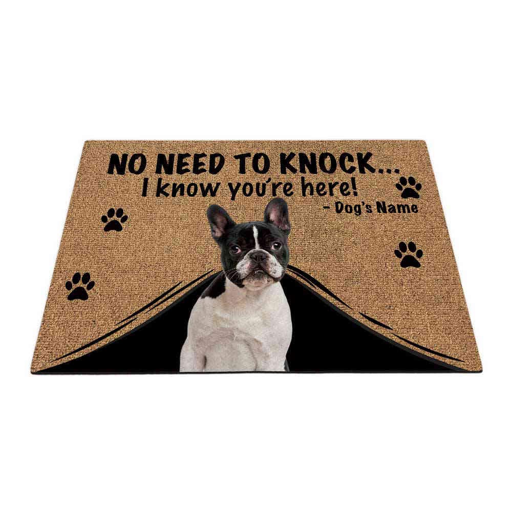 BAGEYOU Personalized Doormat with My Love Dog French Bulldog Puppy Welcome Floor Mat Not Need to Knock I Know You're Here 27.5" x 17.7"