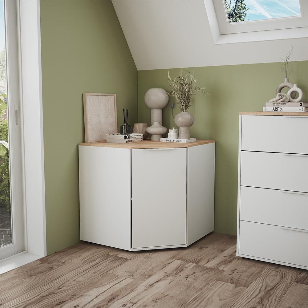 Vicco Credenza Betti, Bianco/Sonoma, 77.9 x 77.9 cm | con 1 porta, per riporre abiti e oggetti di uso quotidiano