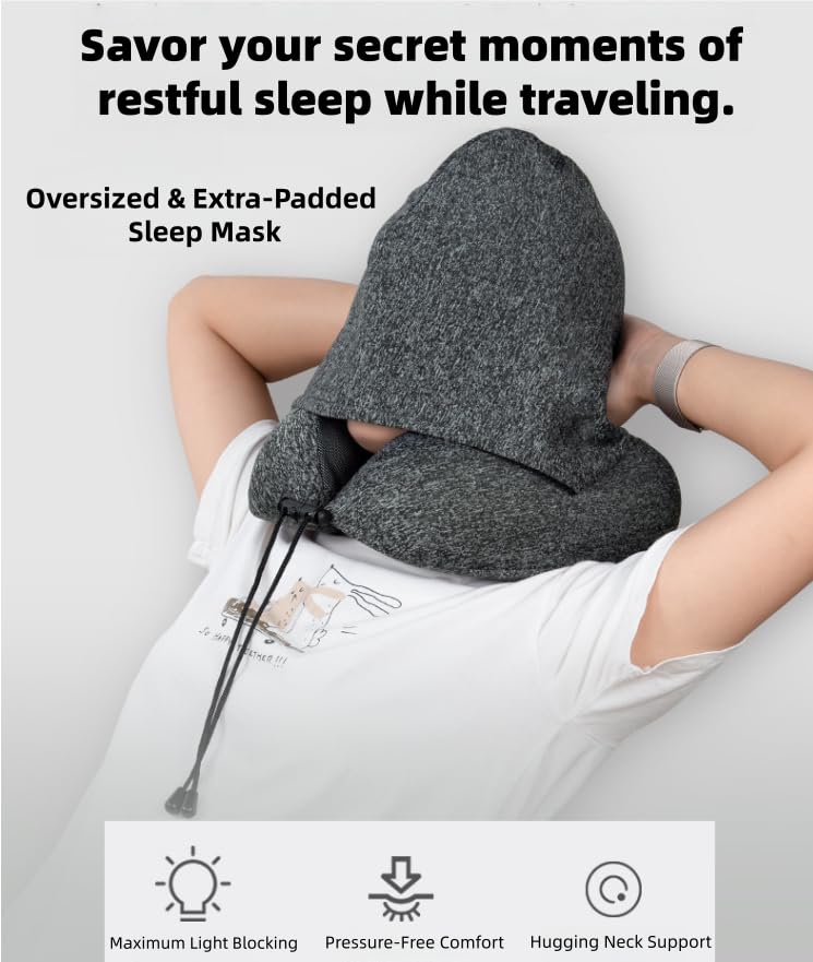 Almohada de viaje espuma viscoelástica con capucha miniatura 3