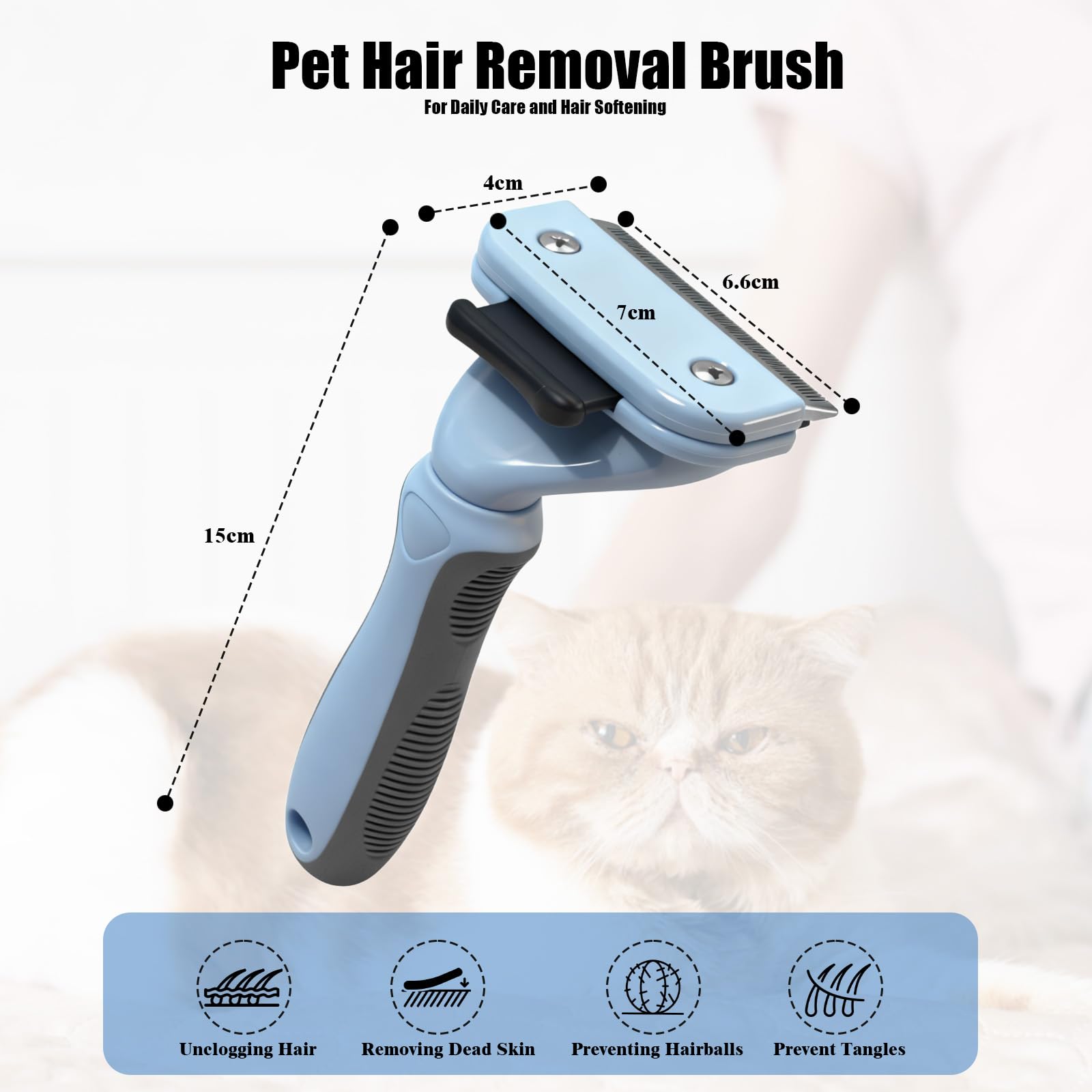 Brosse pour Chat, Brosse Chien, Brosses Chien Poil Court, Brosses Chat Poil Long, Nettoyage en un Clic, Adapté pour Chats Cheveux Courts et Longs, Bleu