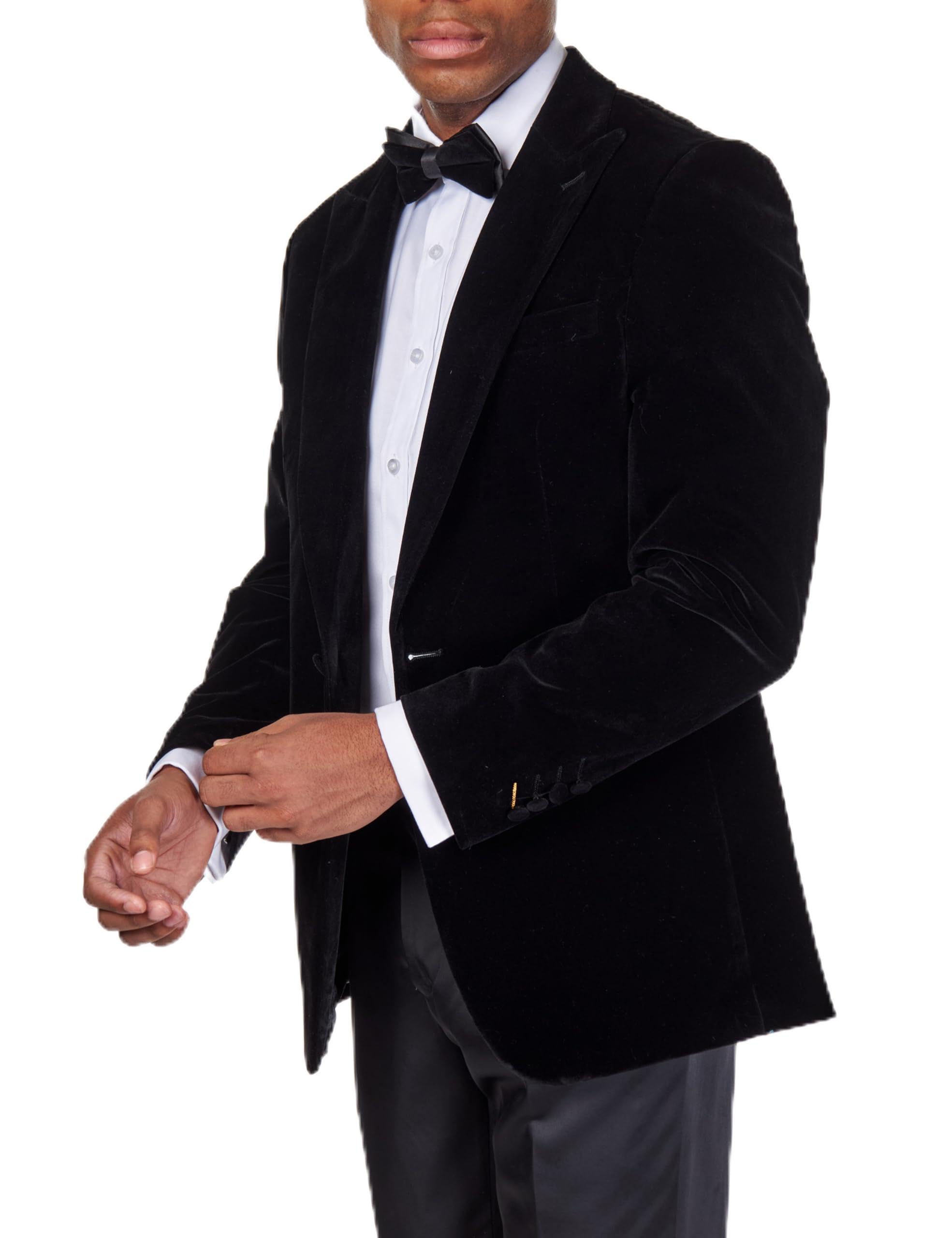 Xposed Men's Black Velvet Tuxedo Jacket Tailored Fit Formal Dinner Wedding Peak Lapel Blazer [Blz-Stan-42Uk]