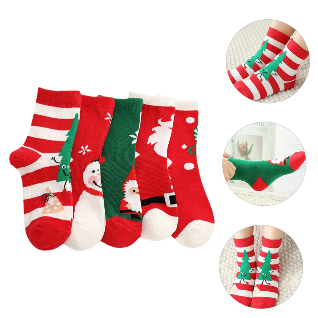 VANZACK 5pares Medias de Navidad para Calcetines de Algodón Cálidos de Calcetines Navideños de Dibujos Animados para Fiestas de Navidad