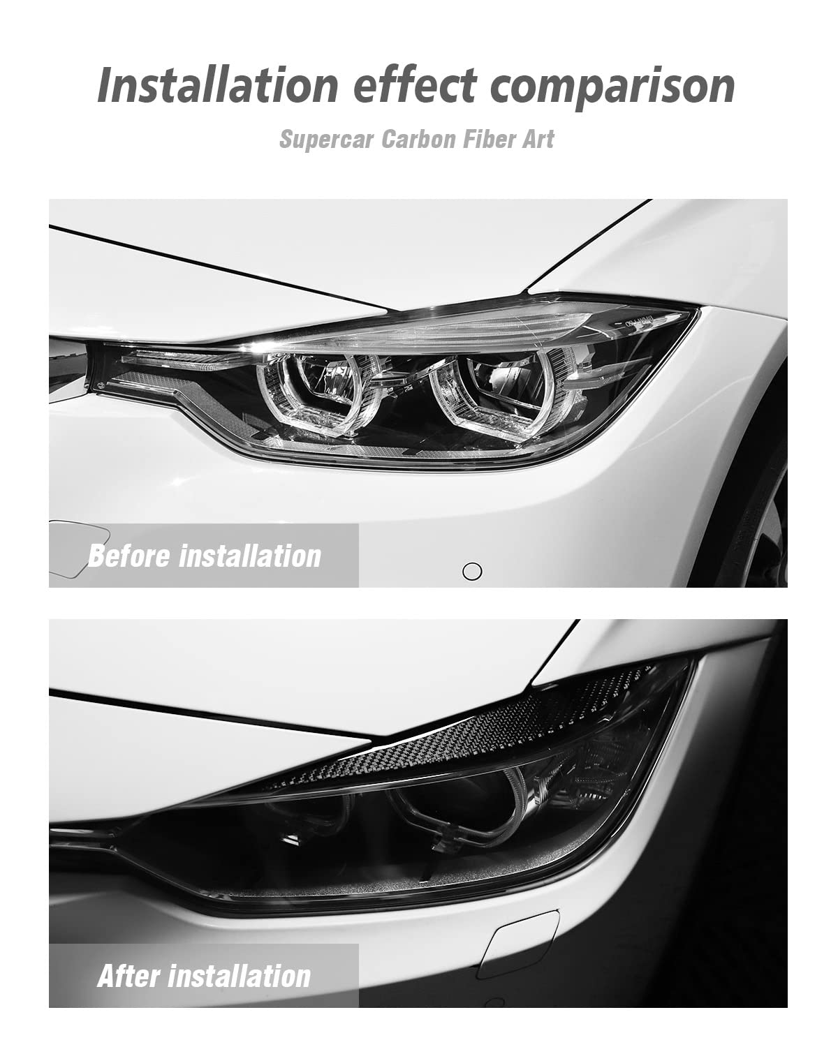 Striscia Decorativa in Vera Fibra di Carbonio per Fari Auto, Copertura per Fari Anteriori per BMW F32 F33 F36 (2012-2019), F80 M3 F82 F83 M4 (2014-2016)