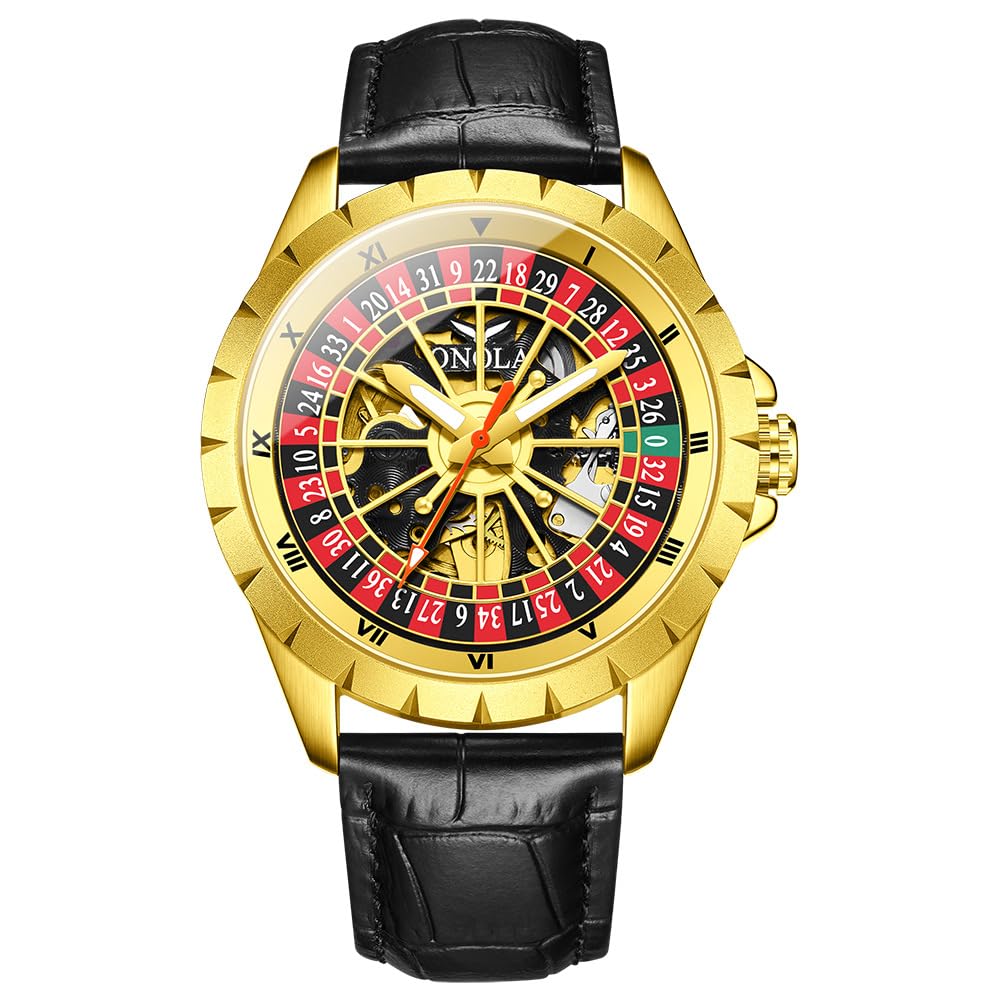 Orologio meccanico automatico da uomo con quadrante rotante oscillante e cinturino in vera pelle impermeabile di lusso