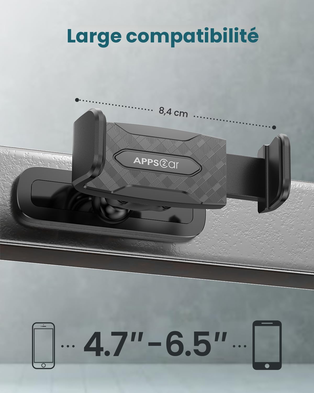 Support magnétique téléphone portable réglable 360° pour salle de sport, compatible smartphones 4,7-6,5", noir