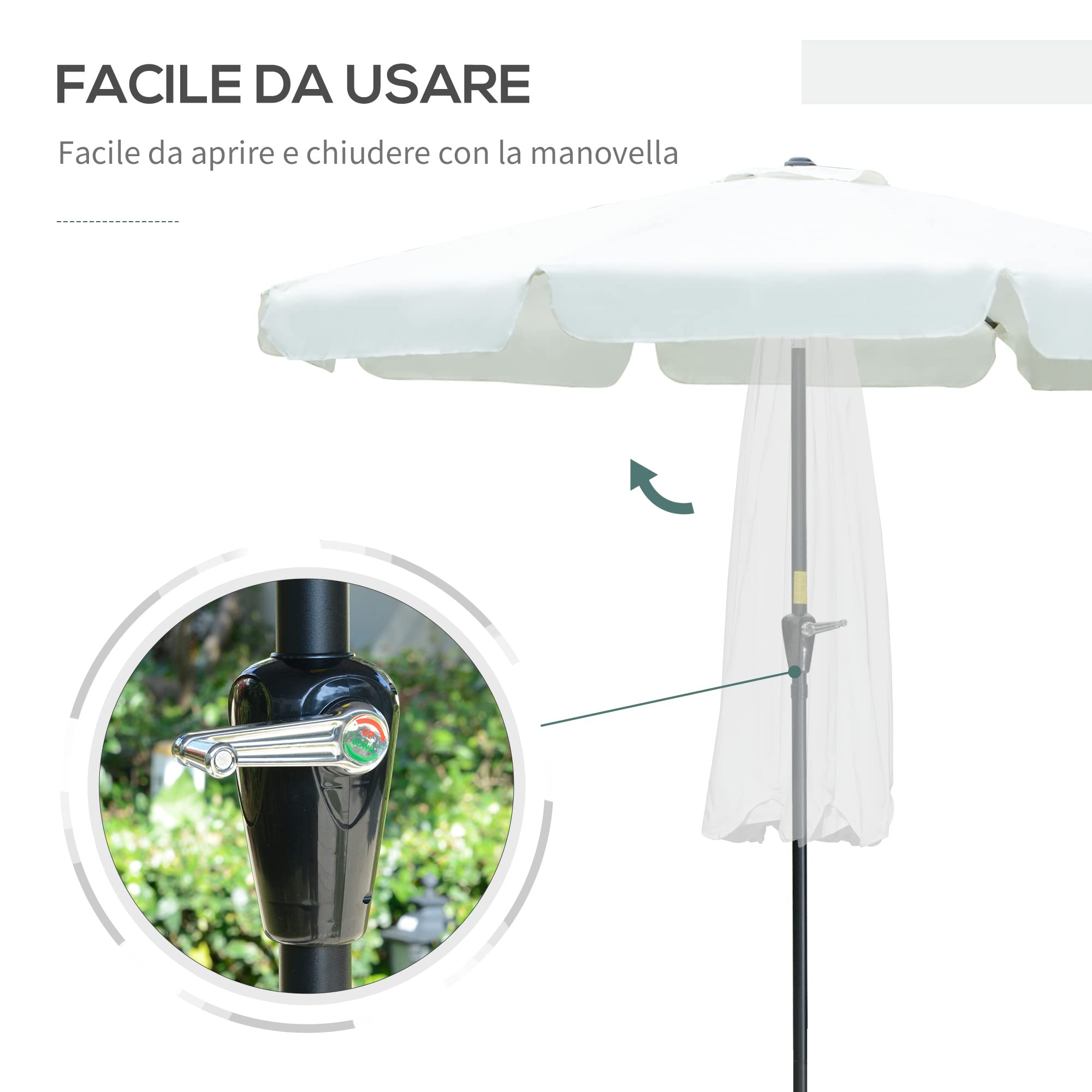 Outsunny Ombrellone da Giardino Ø2.7m Inclinabile a Manovella UV50 | Presa d'Aria, Bordo a Balze, Ombrellone da Esterno, 8 Stecche, Alluminio e Poliestere, per Spiaggia Balcone Terrazzo