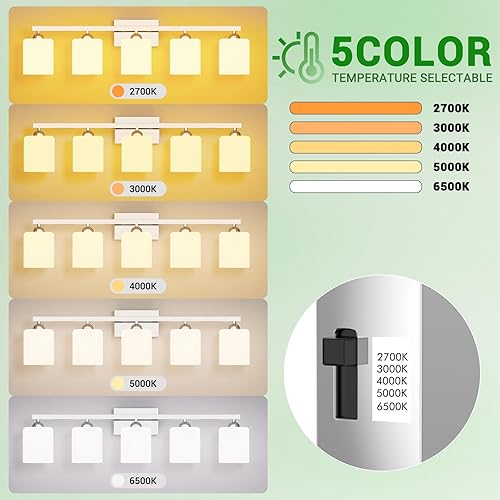 Miniatura 173 de Quntis Lámparas de baño negras de 4 luces con 5 modos de color, lámpara de tocador moderna regulable de 27 pulgadas sobre espejo, lámpara de pared