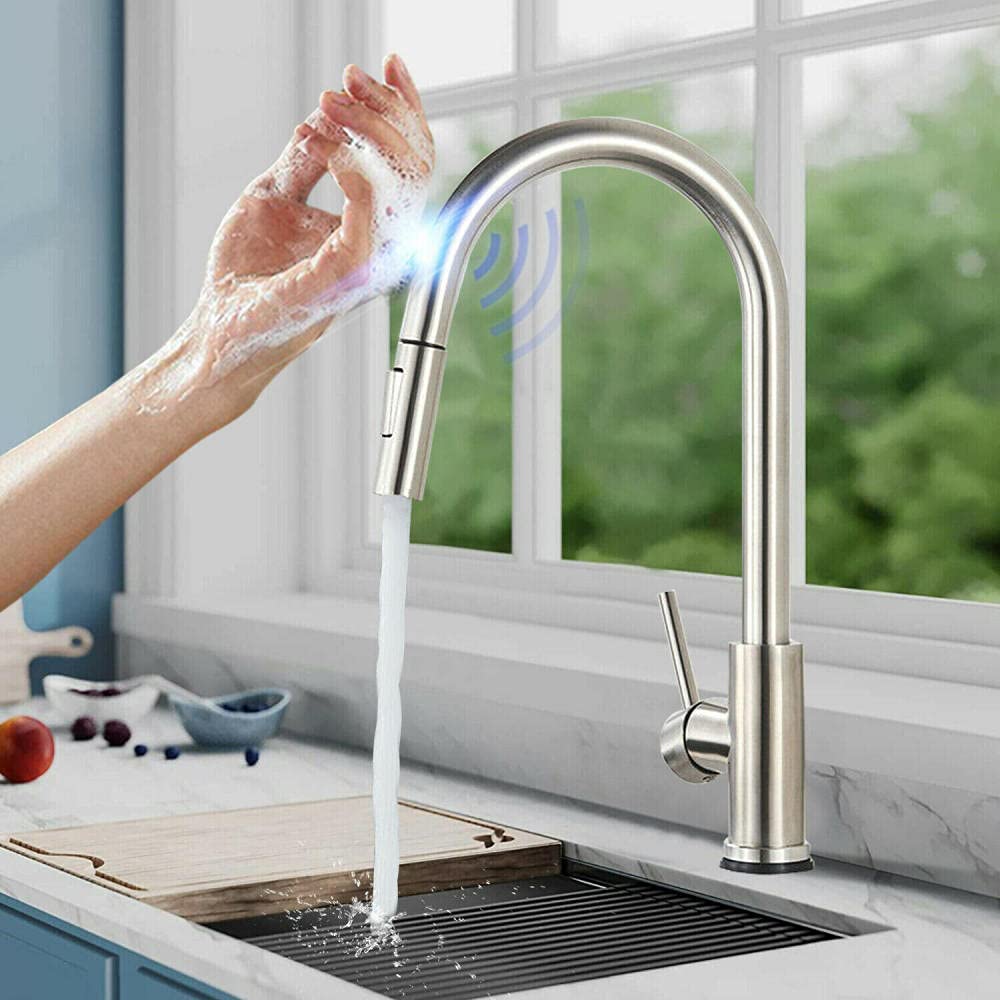 Zbbdfazd Touch Sensor Tap Brushed Kitchen Faucet Pull Out Sprayer Induction Sink Mixer Taps