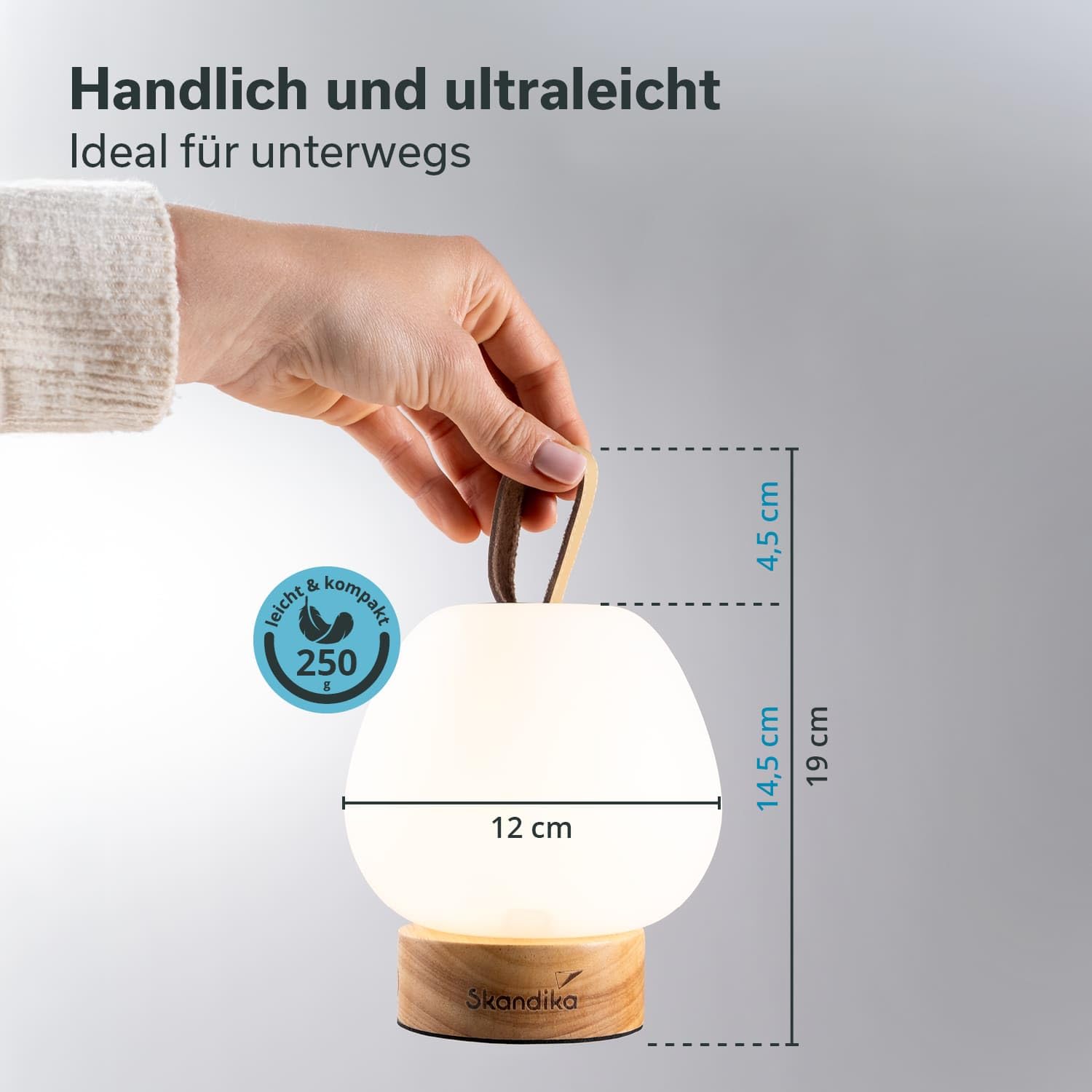 Skandika Campinglampe Gnista | wiederaufladbare LED Lampe, 180 - 210 Lumen, mit USB Typ C Ladekabel, 2000 mAh, 3 Lichtfarben, stufenlos dimmbar, zum Aufhängen | Laterne für Camping, Outdoor, Wandern
