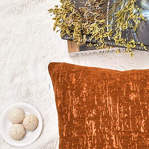 Image of CaliTime Throw Pillow Cases Pack of 2 Marbling Jacquard Solid Dyed Super Soft Chenille Cushion Covers for Couch Sofa Home Farmhouse Decoration 18 X 18 Inches Burnt Orange