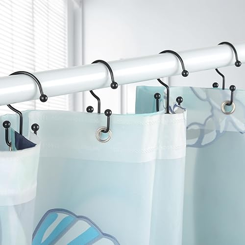 Miniatura 6 de Goowin Ganchos para cortina de ducha, 12 anillos de cortina de ducha, ganchos negros duraderos a prueba de óxido, anillos de ducha para cortina,