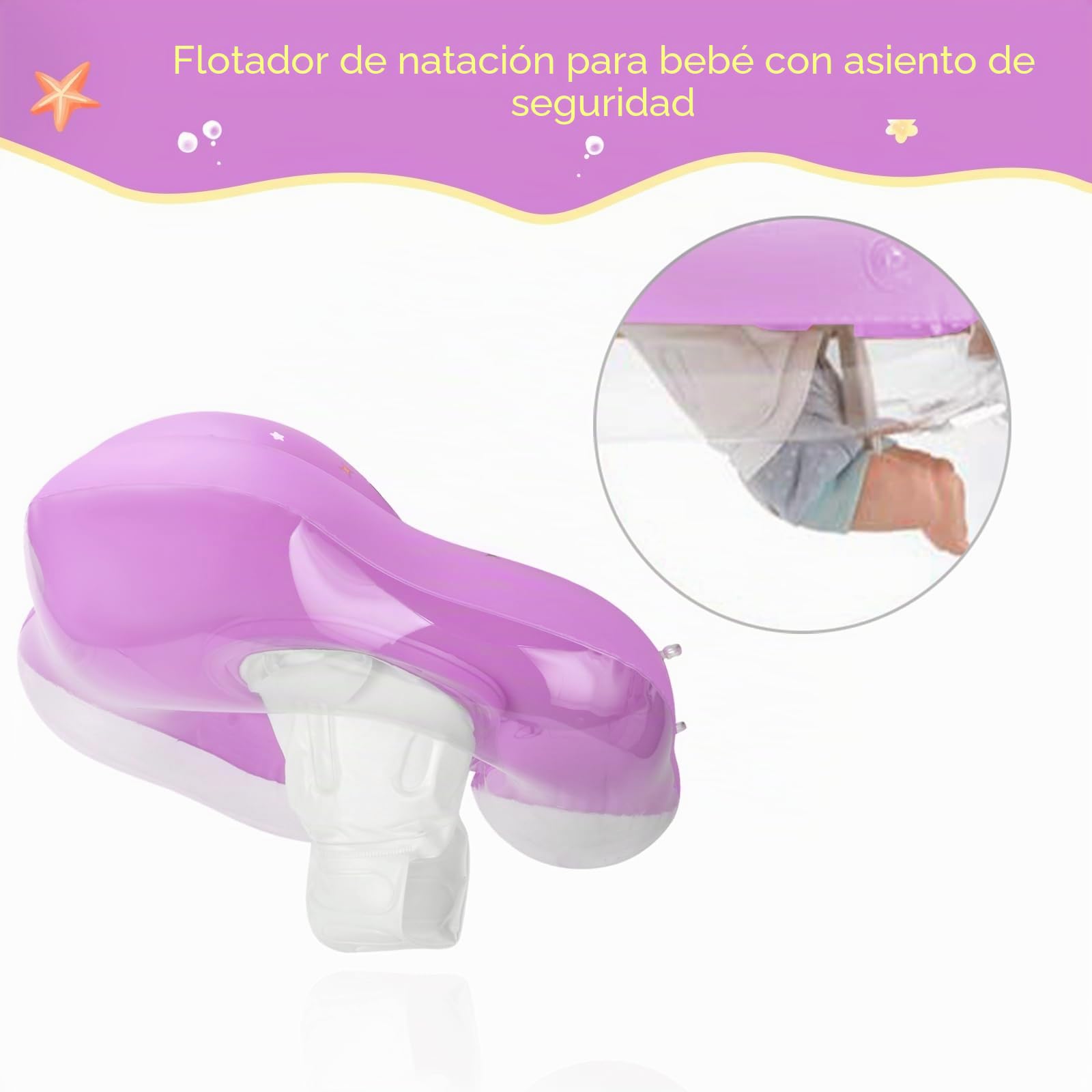 WYRIAZA Flotador Bebe con Sombrilla UPF50+ | Flotador Bebe 1-3 Años con Asiento Seguridad | Inflable Baby Float para 3-36 Meses