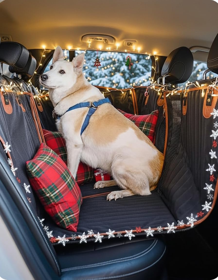 Owleys Hard Bottom Dog Car Seat Cover for Rivian R1S – Waterproof Truck Back Seat Protector with Mesh Windows | Non-Slip Heavy Duty Hammock | Custom Fit for Rivian R1S 2022–2025