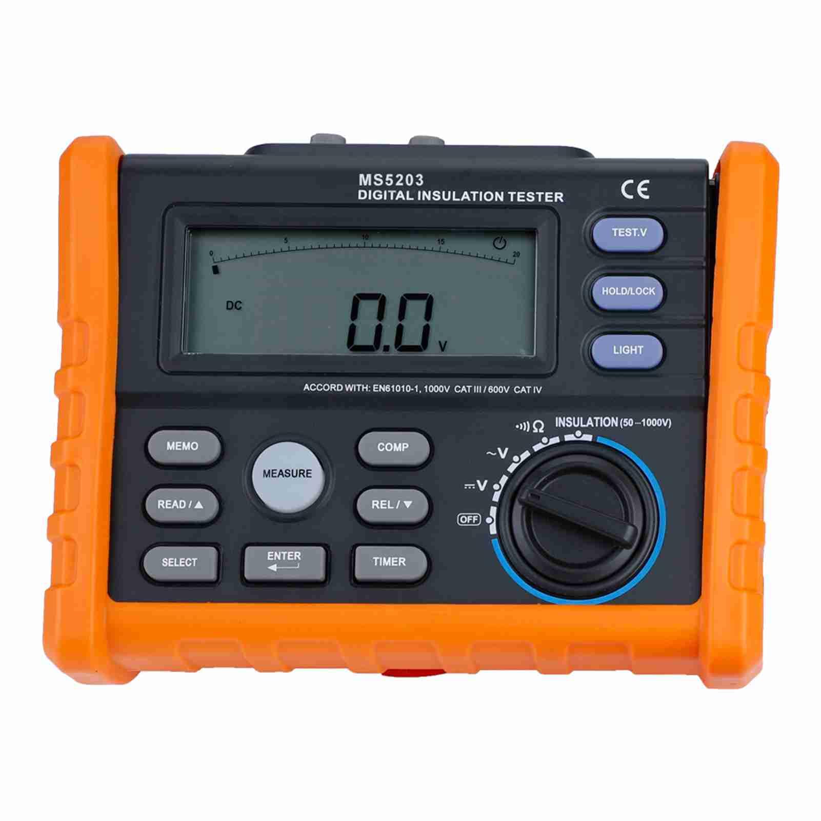 YWBL-WH PEAKMETER MS5203 Tester di Isolamento Digitale 1000 V, Calcolo Automatico PI DAR per Motori, Trasformatori, Cavi, Misurazione della Tensione CA/CC con Display Retroilluminato