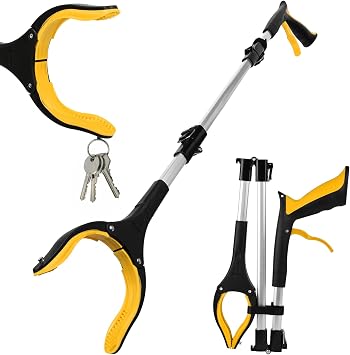 Foldable Litter Picker Grabber, 91cm/36" Long Handle Litter Pickers Grabber Stick for Tall Users, 360 Degree Rotating Reach Aid, Helping Hand for Adults, Disabled, and Elderly, Yellow