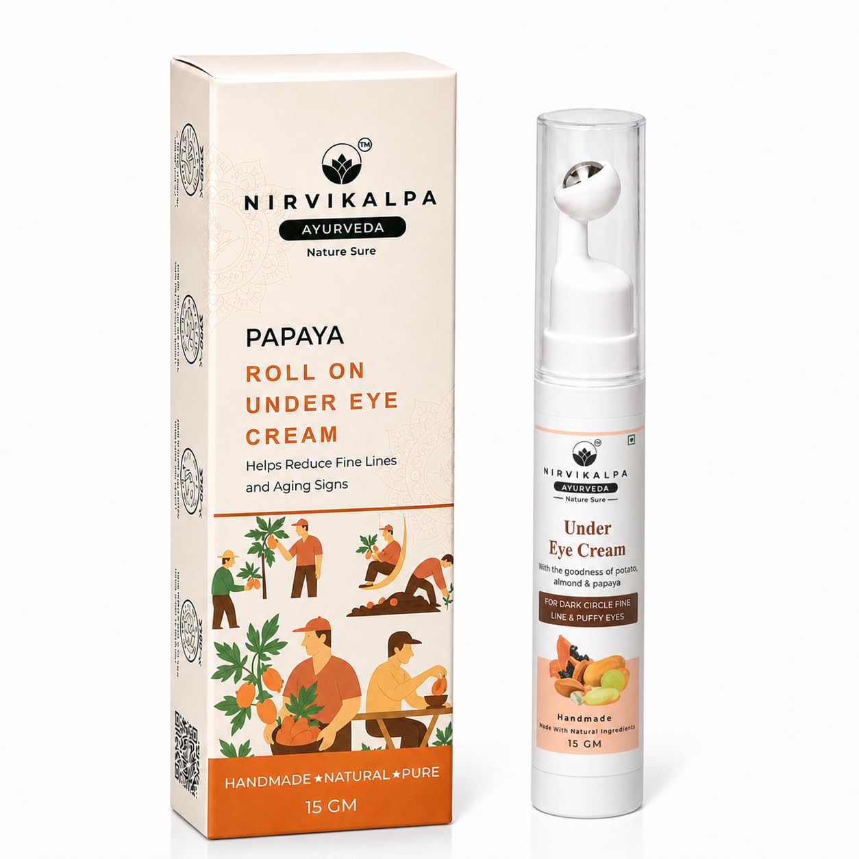 Under Eye Cream with Massage Roller 15ml for Reducing Dark Circles, Fine Lines & Puffy Eyes with the Goodness of Potato, Almonds & Papaya for All Skin Types-image-24