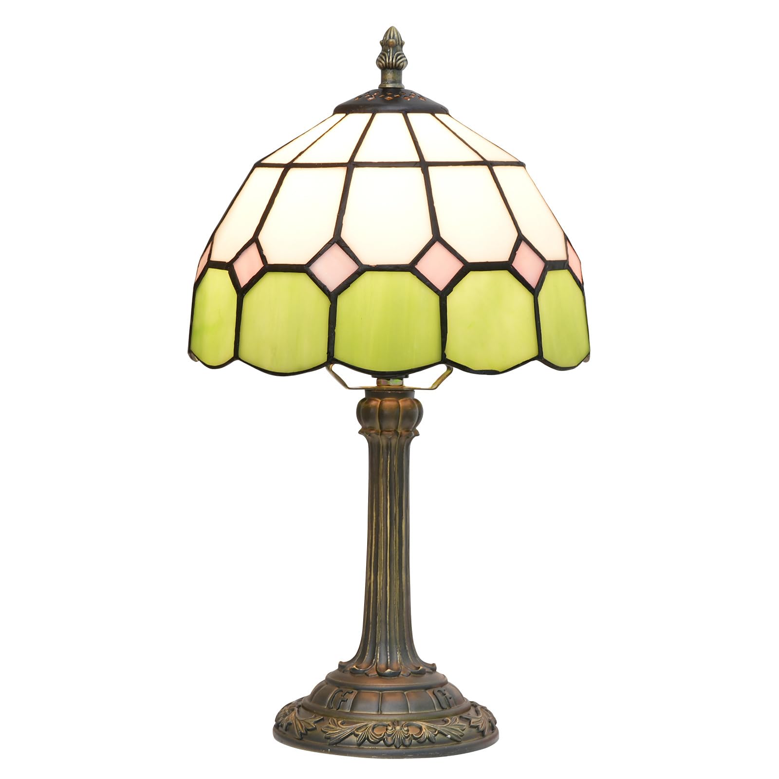 CNSXHAO Tiffany Style Table Lamp, 8 inch Stained Glass Desk Lamp, E27 Vintage Bedside Reading Light for Bedroom Living Room Study Room Office, Green