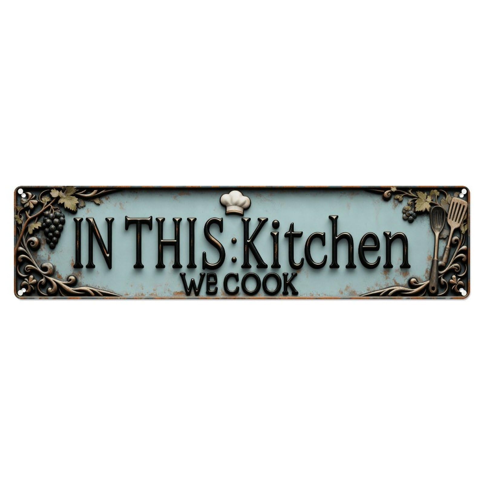 In This Kitchen We Cook Metal Tin Sign Plaque