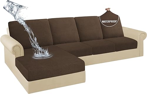 Miniatura 42 de HDCAXKJ Fundas de cojines de sofá seccional 100% impermeables, 8 piezas, funda seccional en forma de L, funda elástica para asiento de sofá chaise,