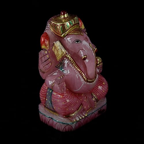 Miniatura 3 de Estatua de Ganesh Estatua de cuarzo rosa de aproximadamente 1400.00 quilates Escultura Éxito Elefante Dios Figurilla - Vinayak Ganesha V-4475, Gema,