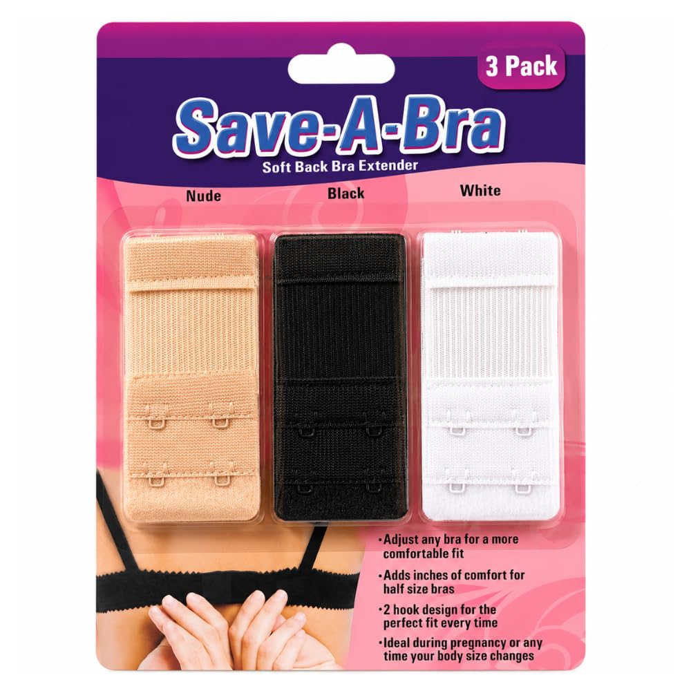 Bra Extender for Women | 2 Hook Bra Extension Strap | Soft Elastic Bra Band Extender | Bra Size Extender for Tight Bras - Nude Black White - Pack of 3-image-14