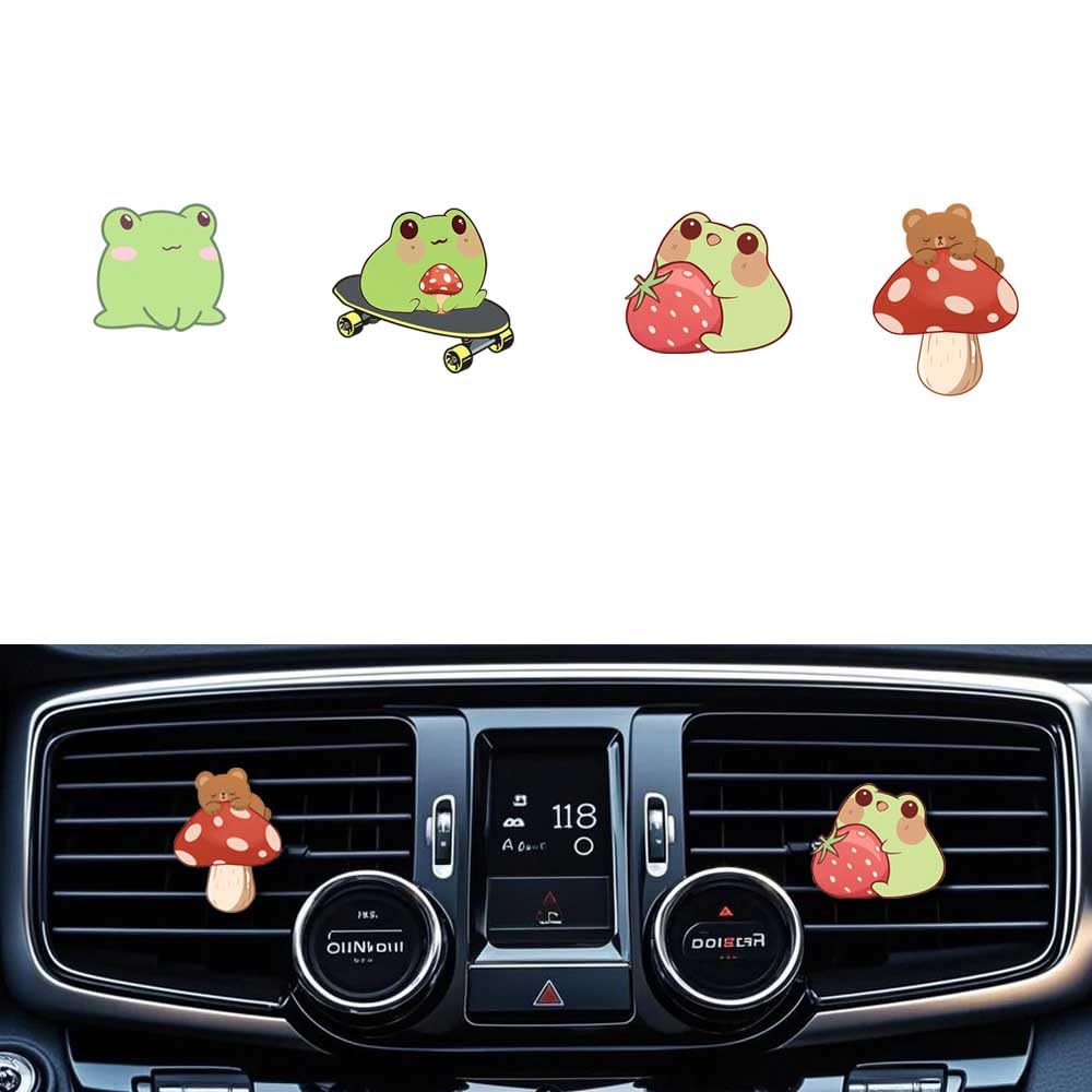 Cute Car Air Freshener Clips,Frog and Mushroom Car Vent Clip,Car Air Conditioner Clip,Auto Vent Decoration Accessories,Automotive Interior Decoration Gifts for Men/Women
