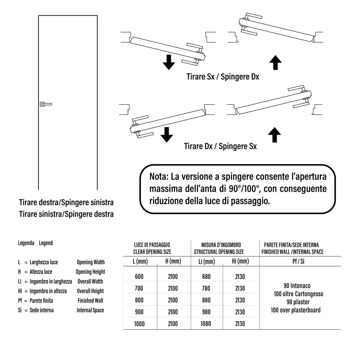 Filo44 - Portacables de pared batiente, reversible, se puede pintar, marco de aluminio para paredes de mampostería y cartón yeso, altura: 210 cm (blanco se puede pintar, 70 x 210 cm)