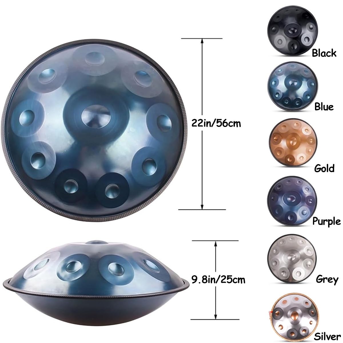 9/10/12 Note Strumento Handpan, 56cm Steel Pan Drum Instrument, Strumenti Musicali In Re Minore 440 Hz Con Borsa Morbida, 2 Mazze, Supporto(Viola,9)